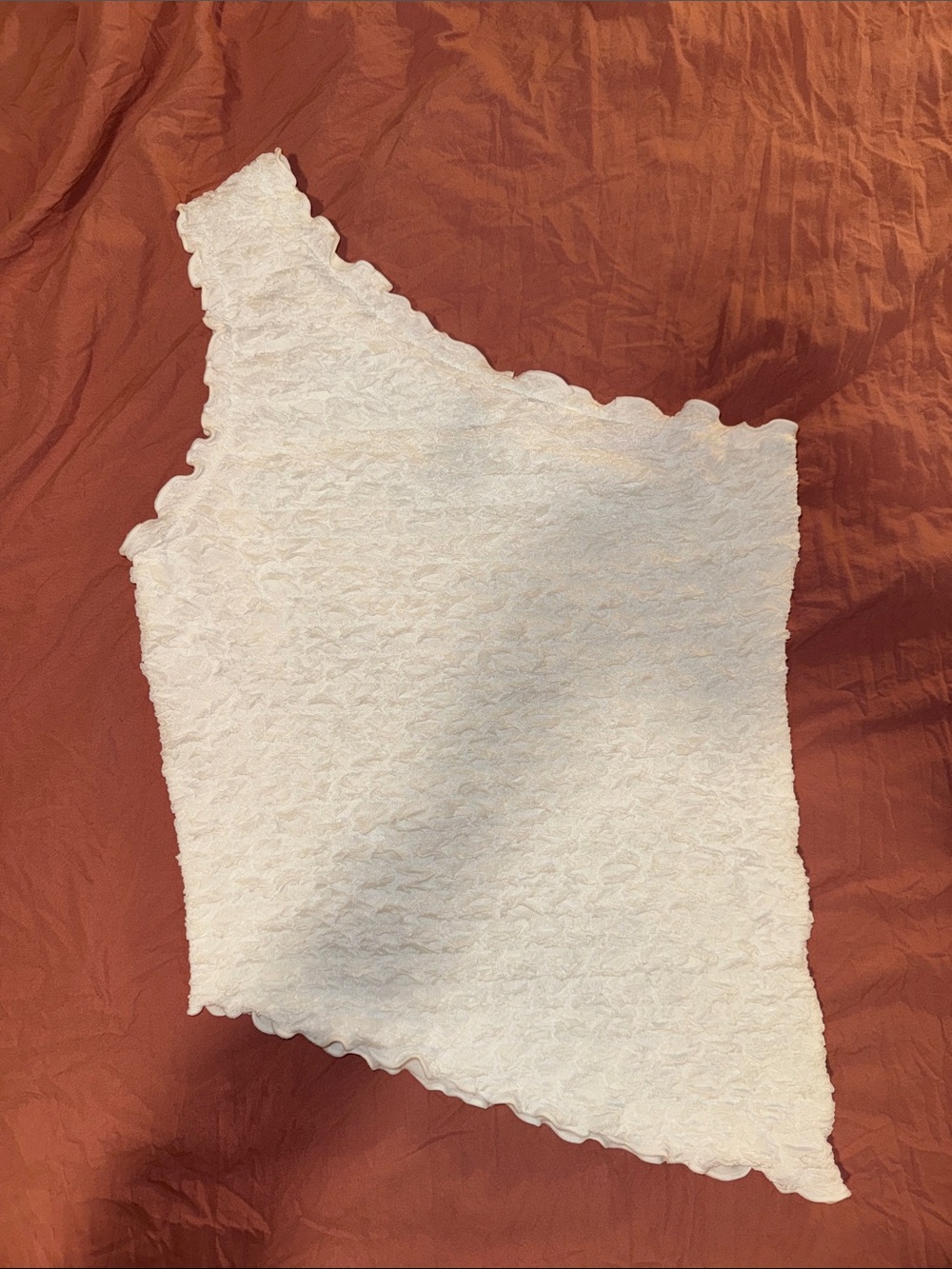 Divided One-Shoulder Cream Textured Tank Top